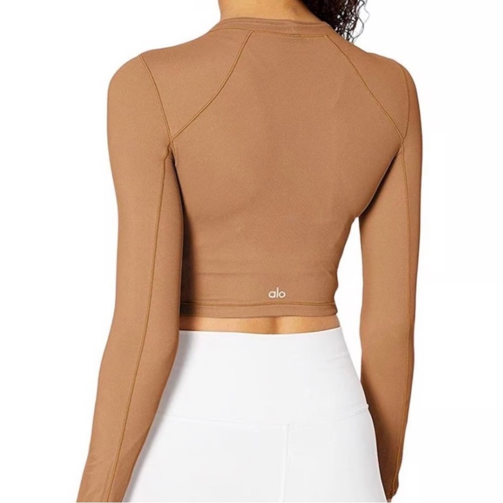 ALO Yoga Mesh Women's Tan Long Sleeve Crop Top - S